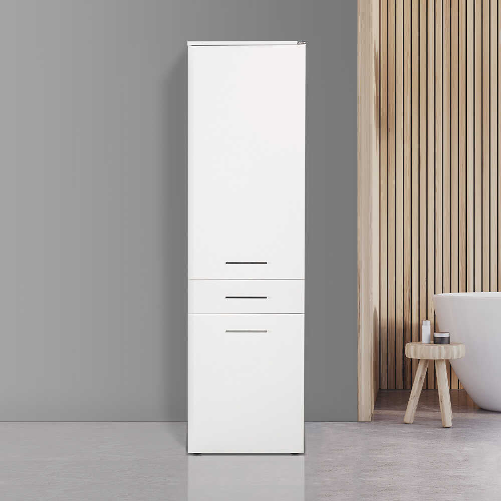 Laundry Cabinet W/ Laundry Basket Section & One Drawer & One Door High Gloss White ADR