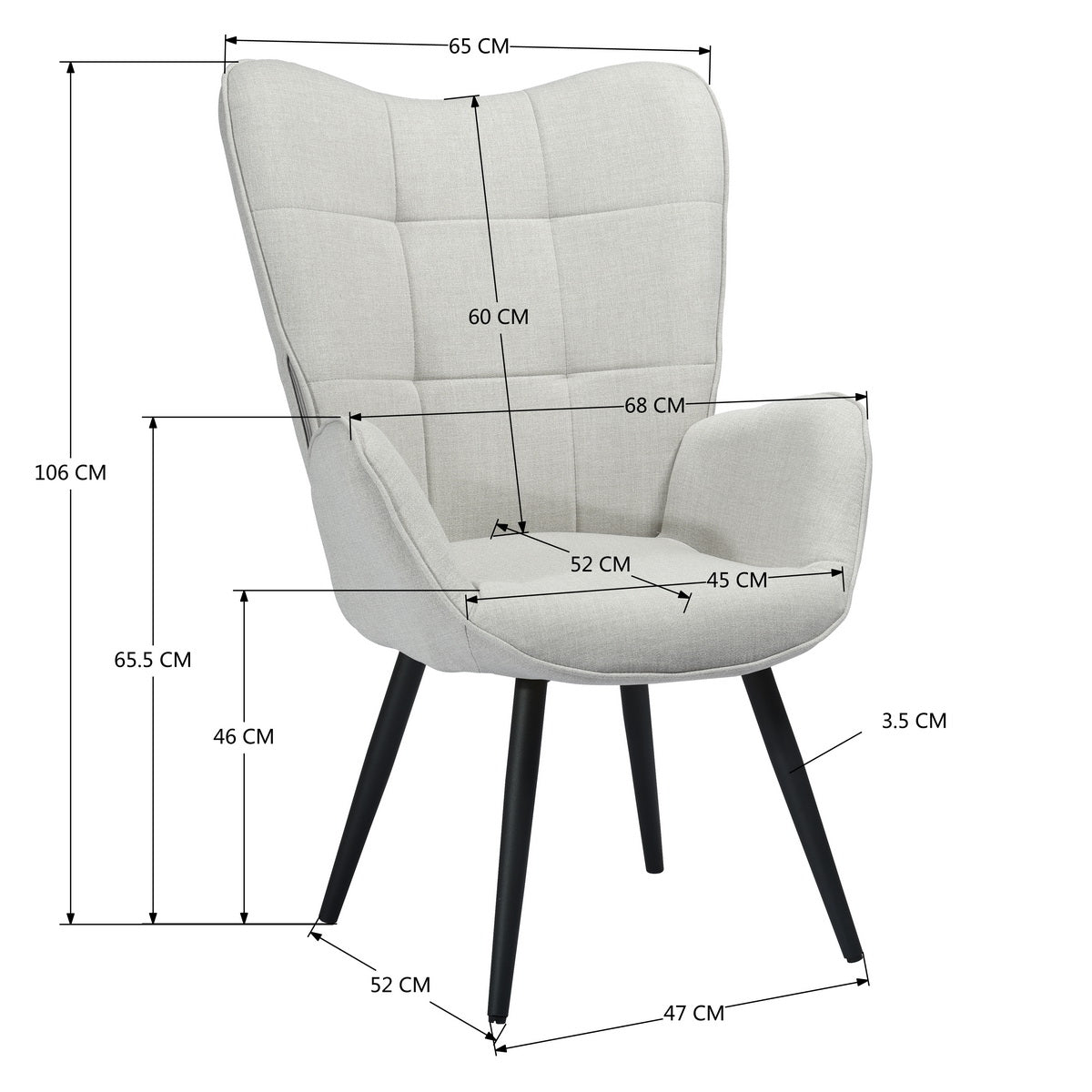 Fabric Accent Chair Modern Tufted Button Wingback Wooden Legs Bogdan