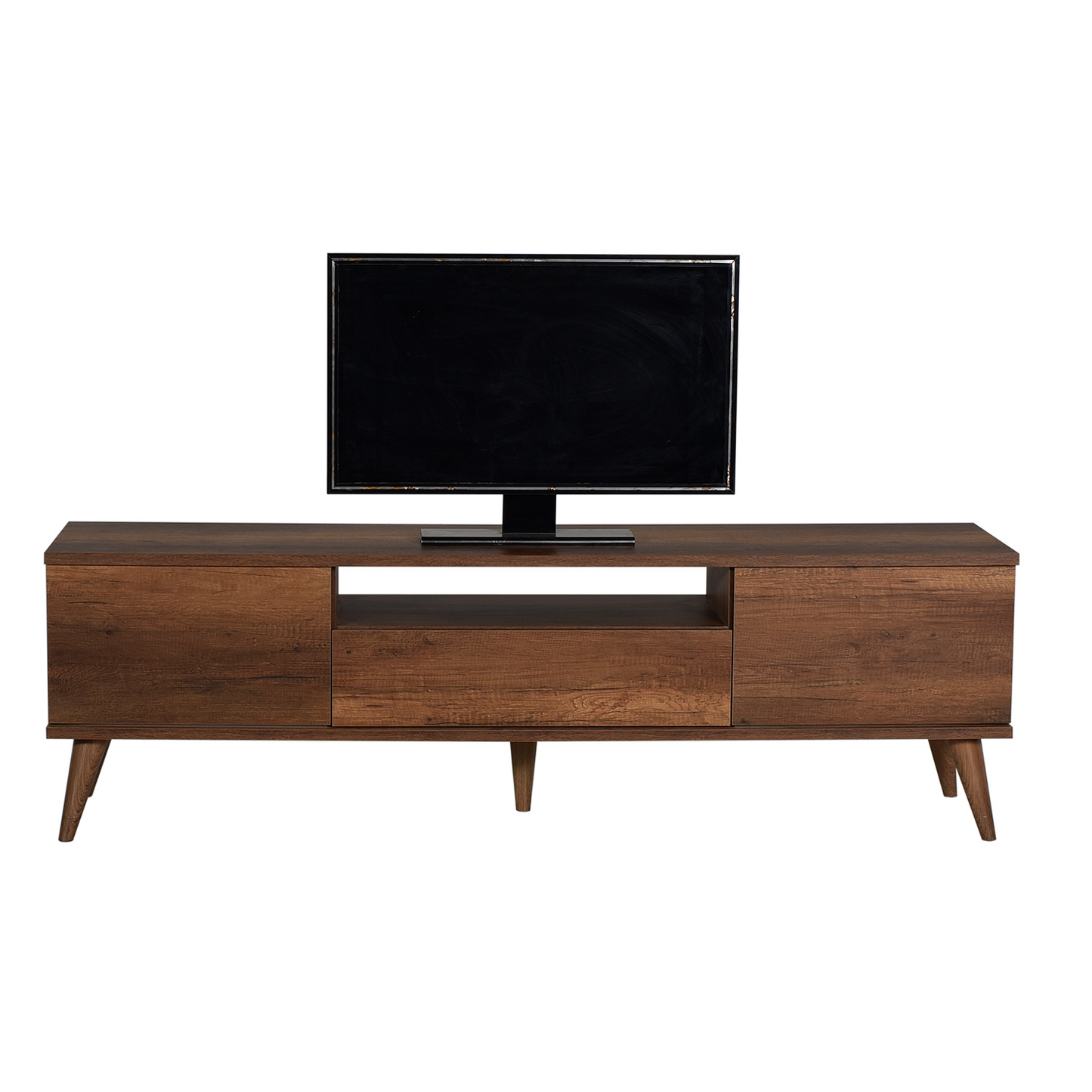 Retro Tv Stand W/ One Drawer & Two Sections Oslo Walnut TVR