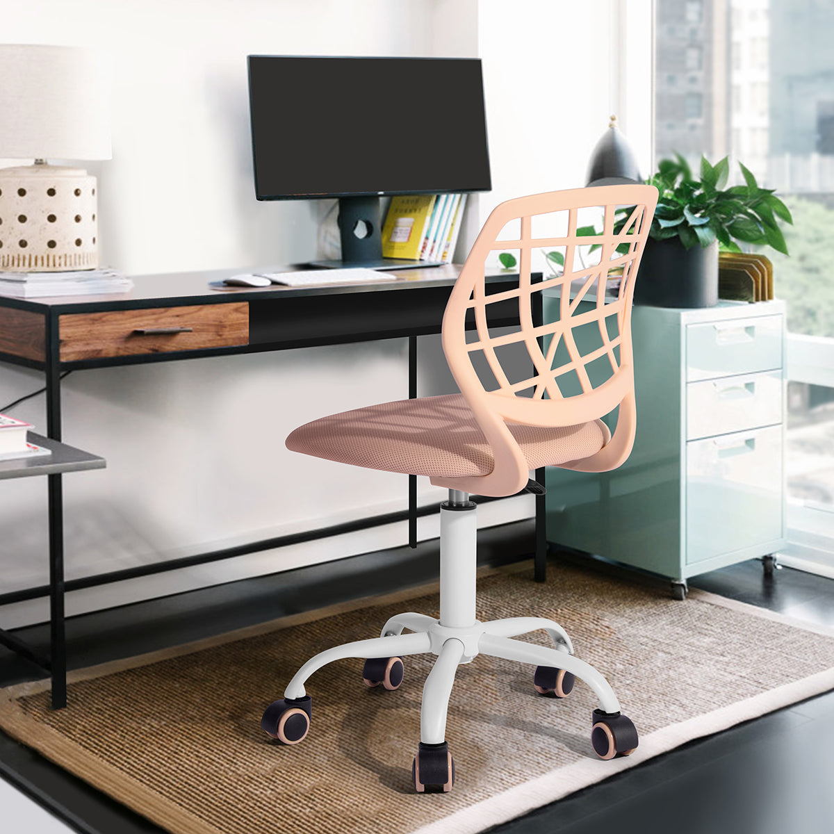 Home Study Chair Modern Home Office Desk Chair Mesh Upholstery Carnation