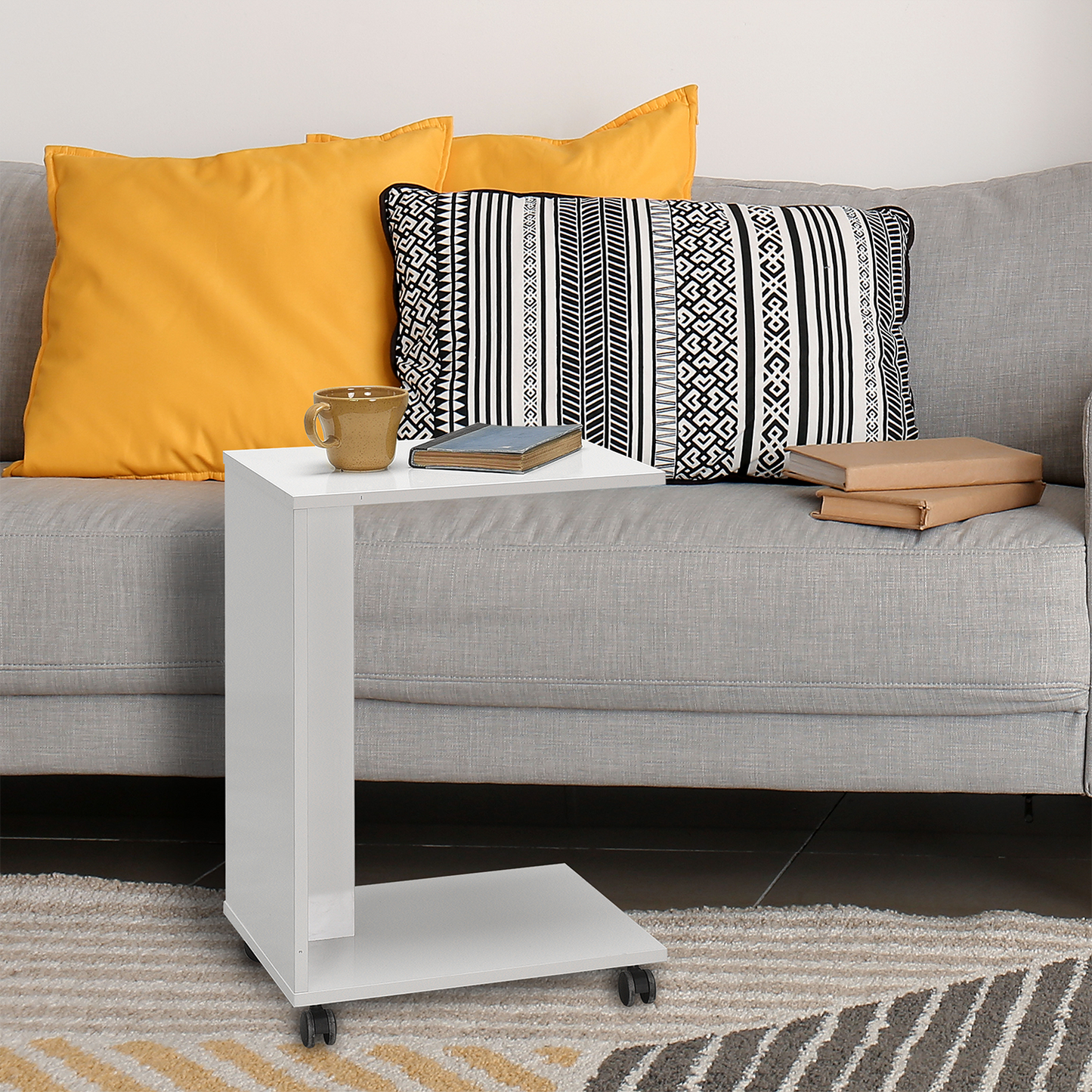 Side Table With Wheels High Gloss White SHP
