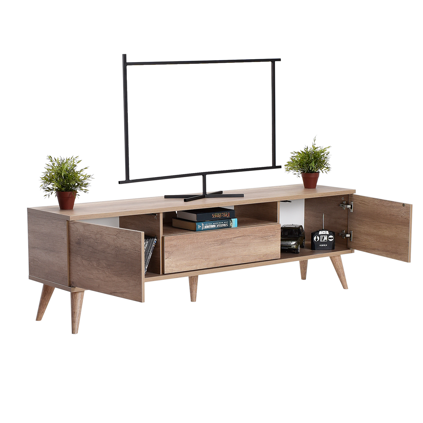 Retro Tv Stand W/ One Drawer & Two Sections Tori TVR