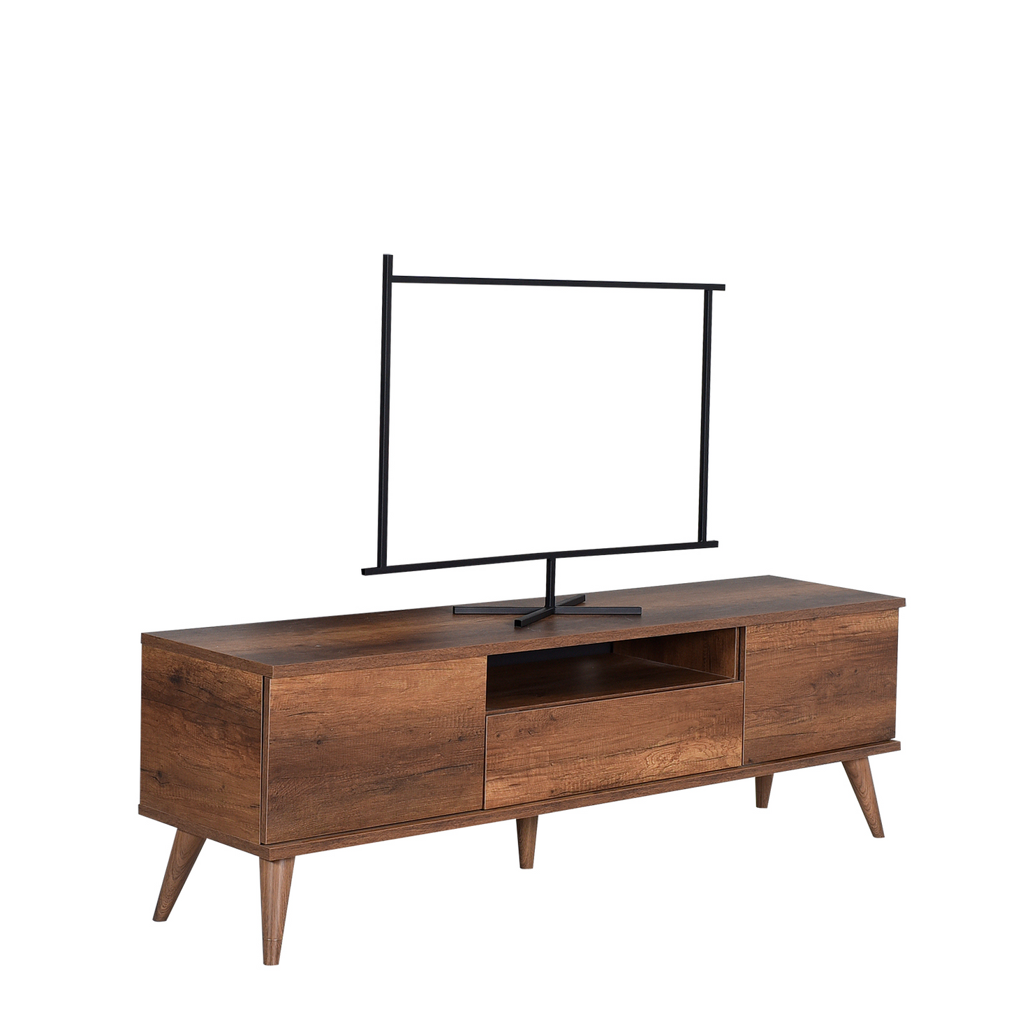 Retro Tv Stand W/ One Drawer & Two Sections Oslo Walnut TVR