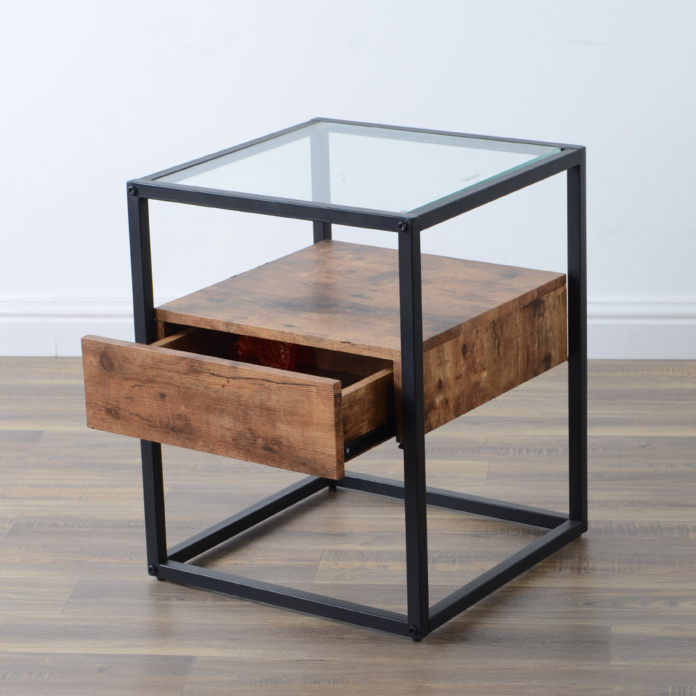 Glass Coffee Table with Drawer Night Standy End Table Saleh