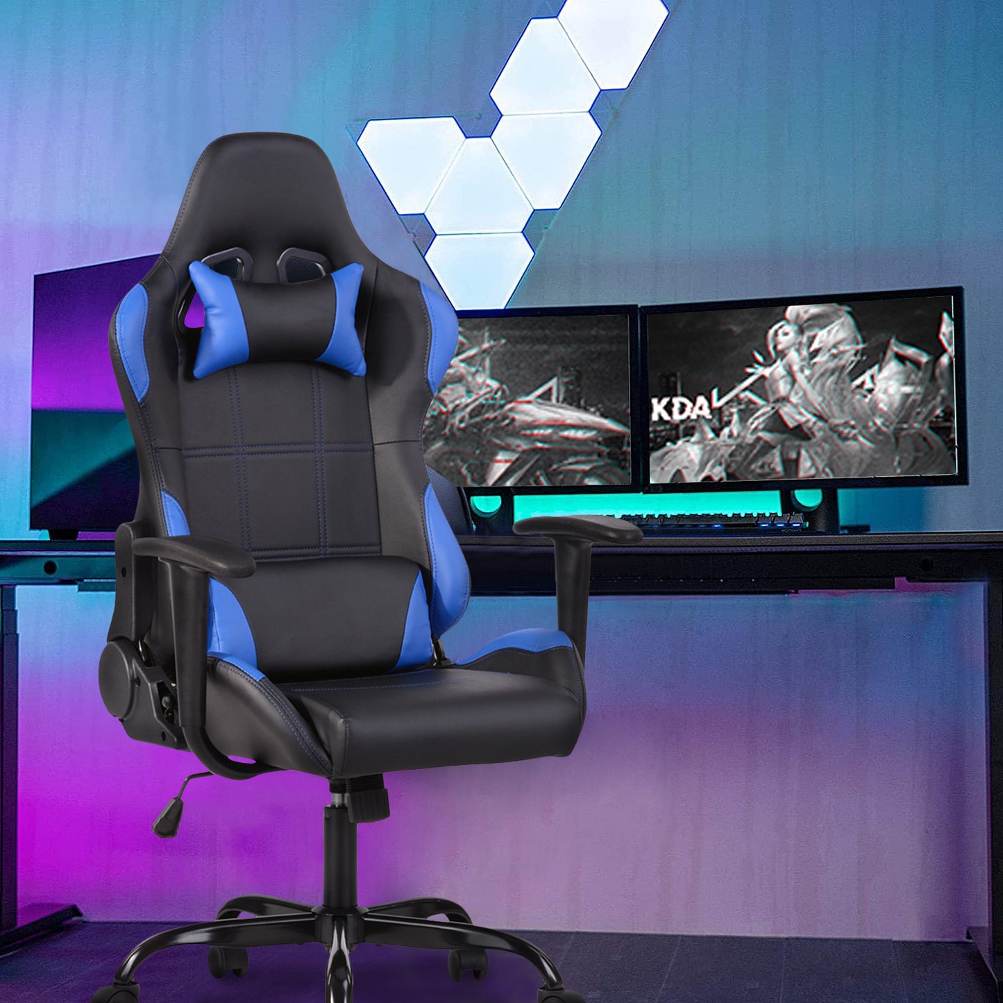 Gaming Chair PU Racing Office Chair Recliner Swivel Rocker with Headrest and Lumbar Pillow Ahien