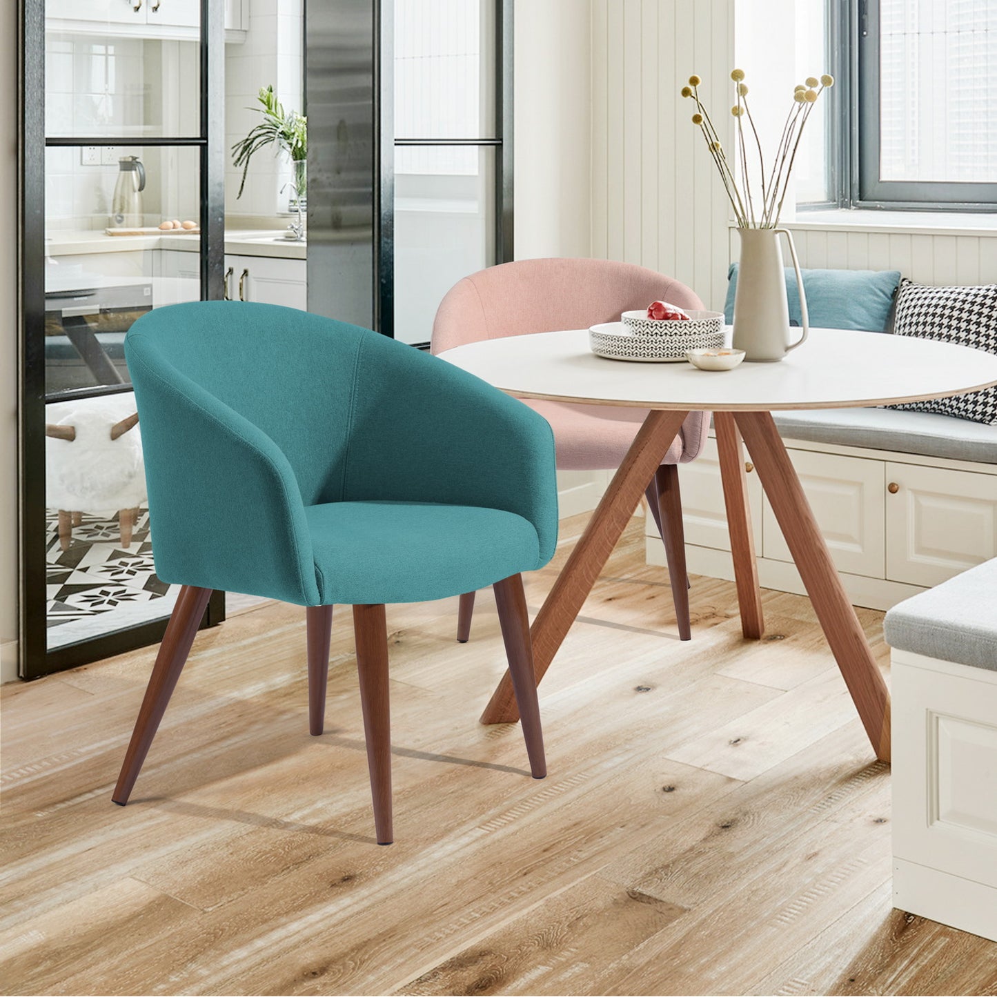 Accent Chair Fabric Upholstered Wooden Legs Side Chair Dining Chair Aokelan