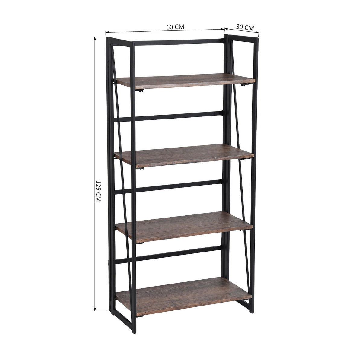 Folding Bookcase 4 Shelves Bookshelf Storage Organizer Backer
