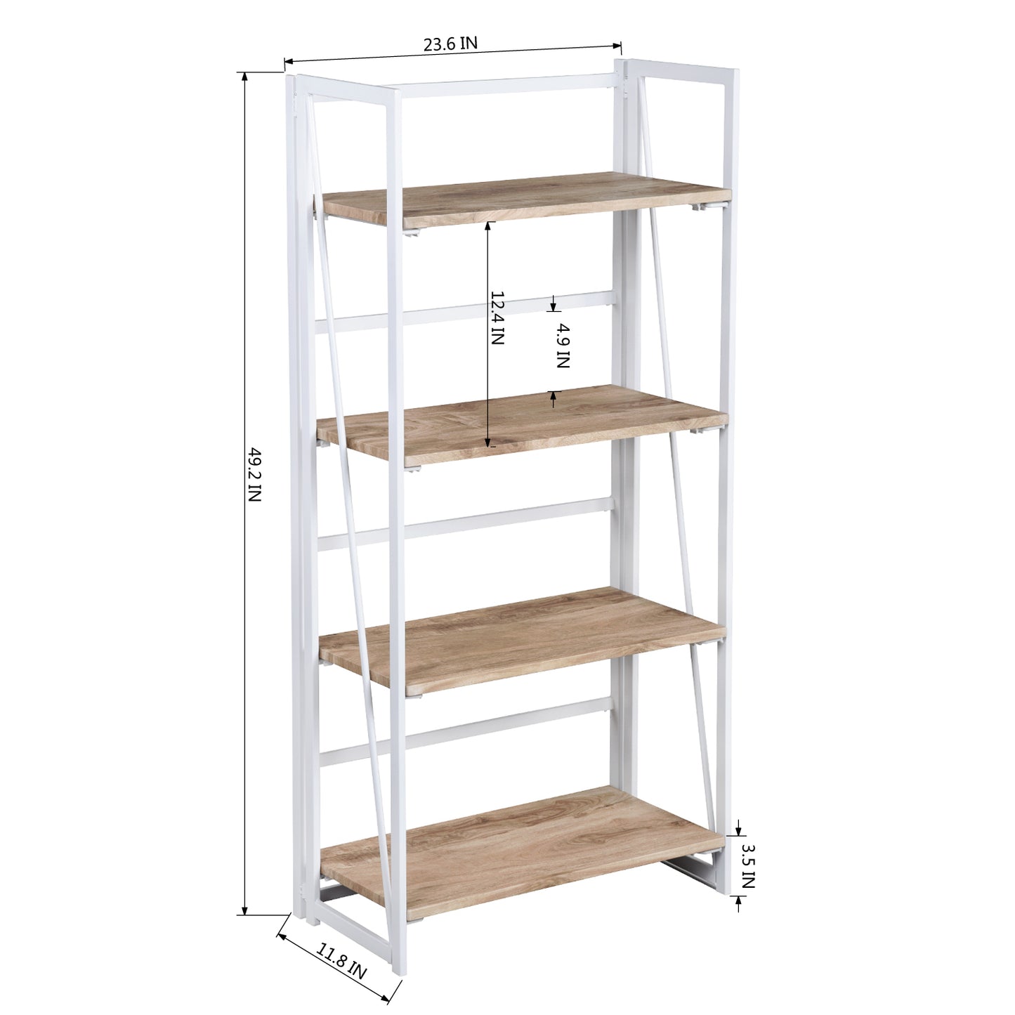 Folding Bookcase 4 Shelves Bookshelf Storage Organizer Backer