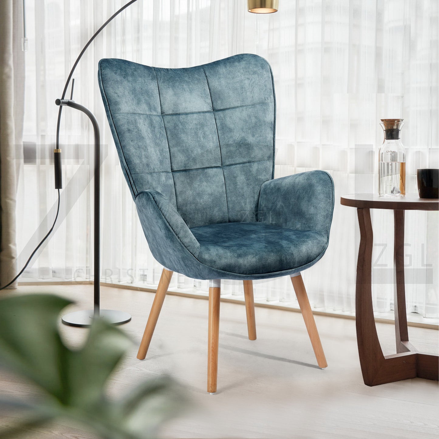 Velvet Accent Chair Modern Tufted Button Wingback Wooden Legs Bogdan