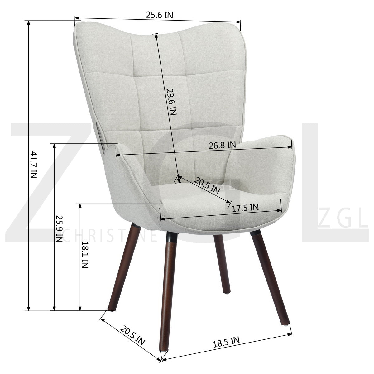 Fabric Accent Chair Modern Tufted Button Wingback Wooden Legs Bogdan
