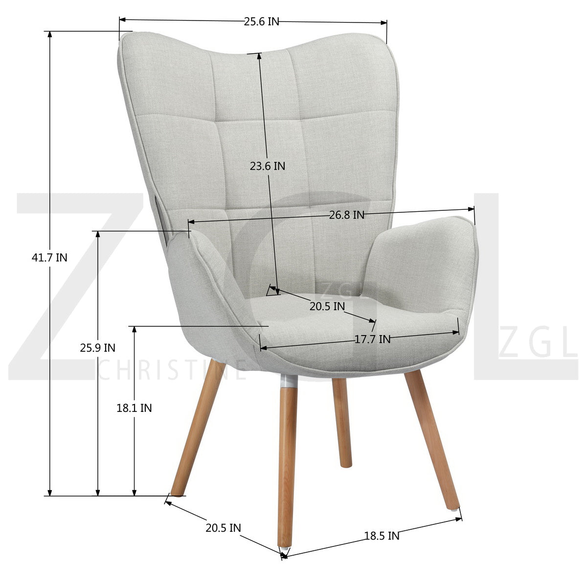 Fabric Accent Chair Modern Tufted Button Wingback Wooden Legs Bogdan