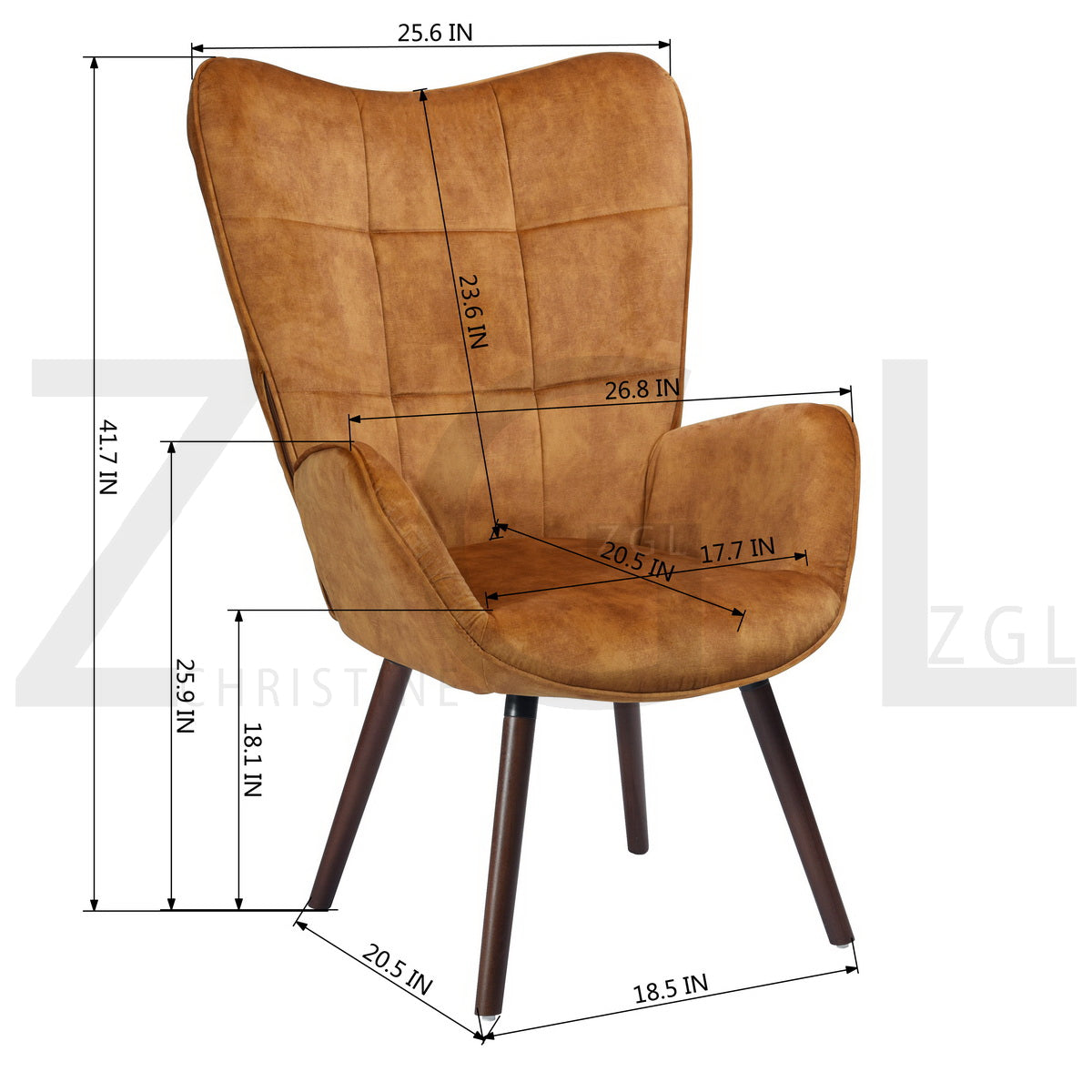 Fabric Accent Chair Modern Tufted Button Wingback Wooden Legs Bogdan