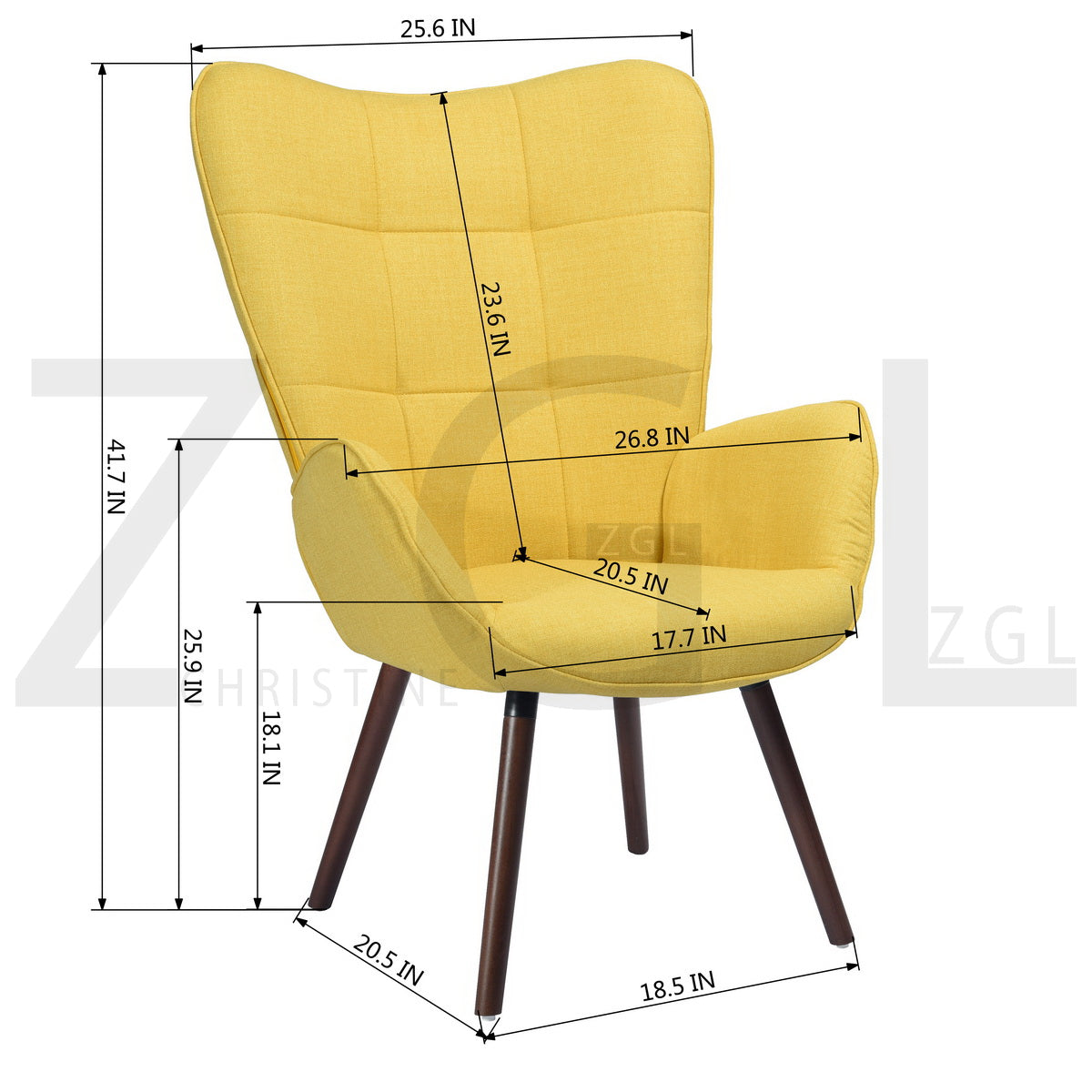 Fabric Accent Chair Modern Tufted Button Wingback Wooden Legs Bogdan