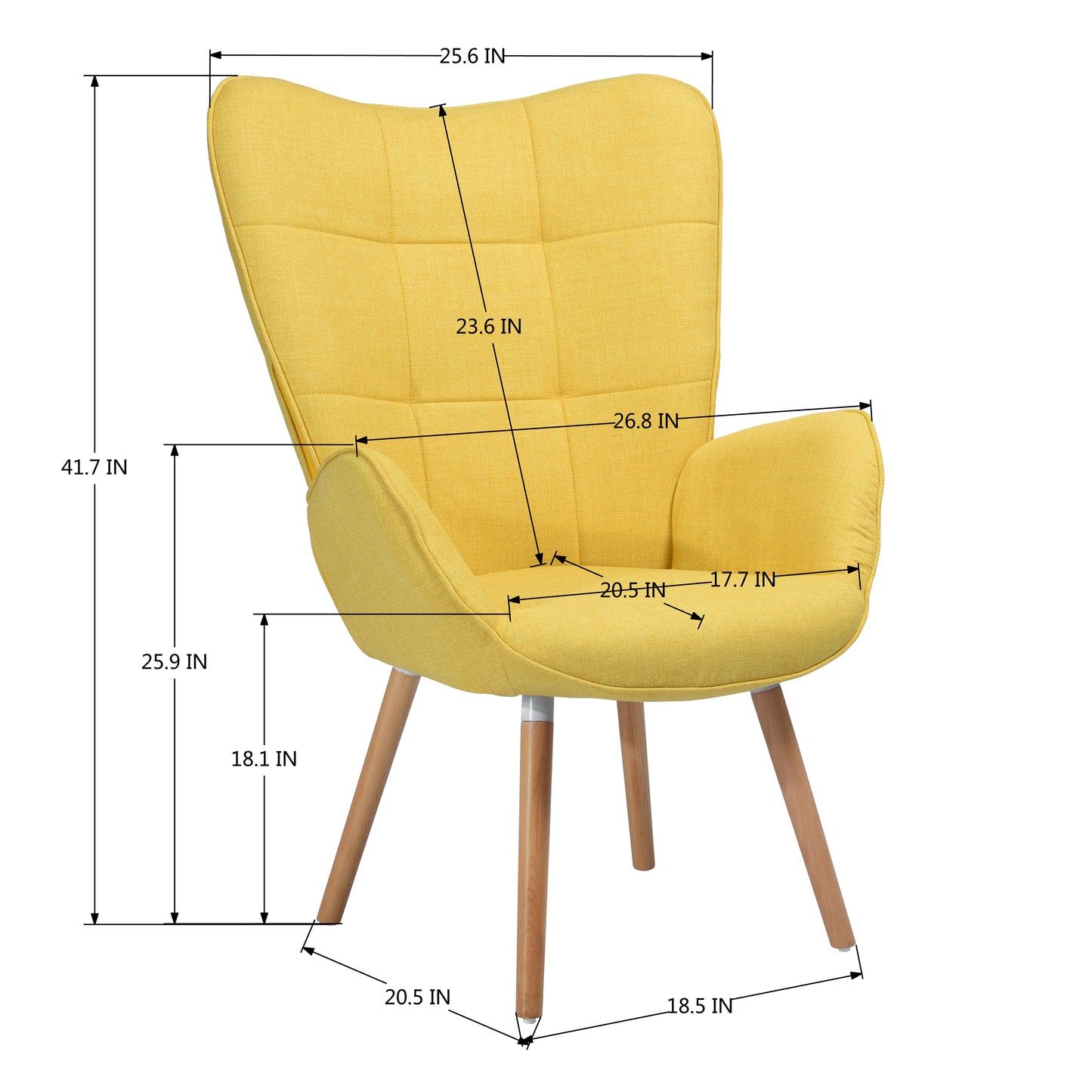 Fabric Accent Chair Modern Tufted Button Wingback Wooden Legs Bogdan
