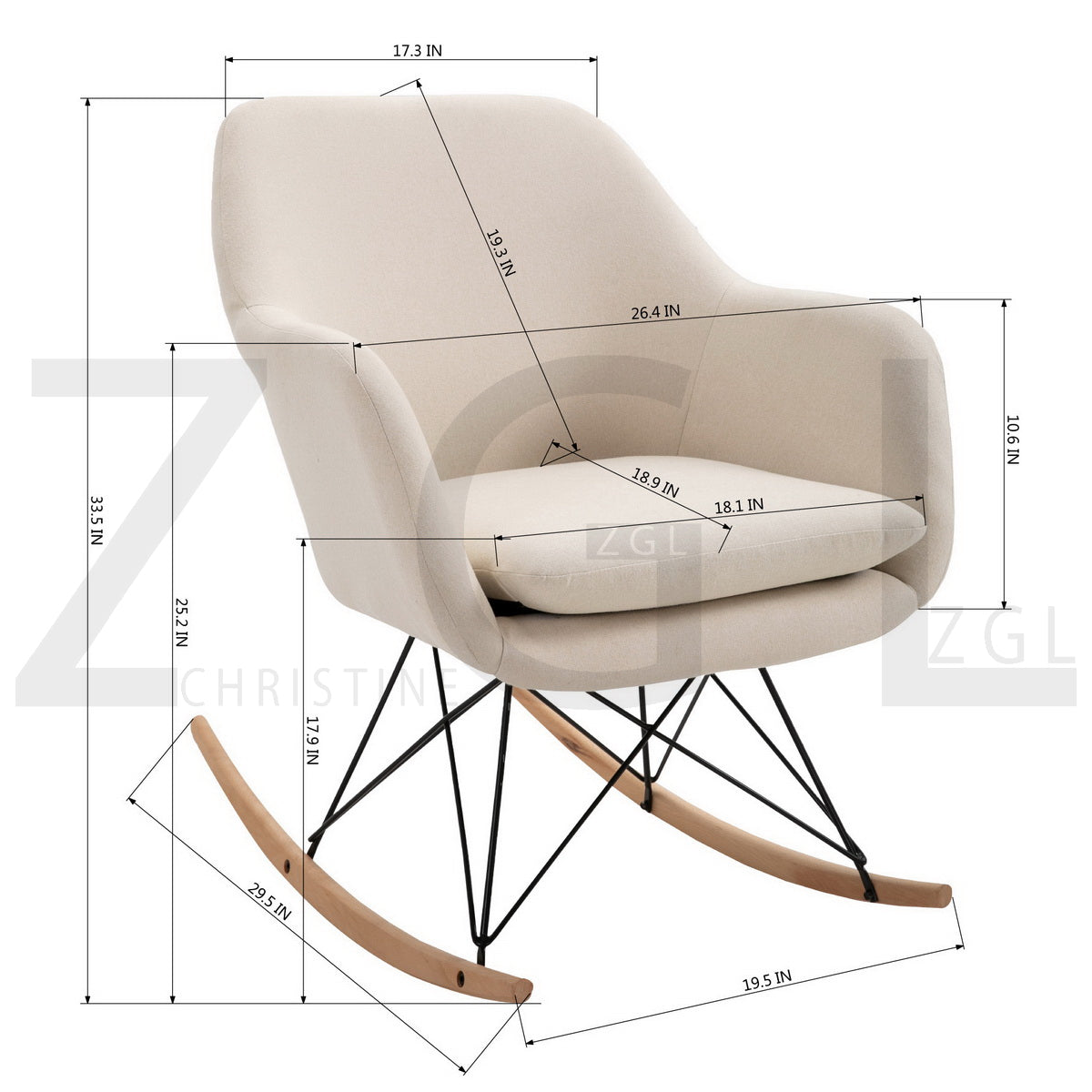 Rocking Accent Chair Fabric Velvet Wooden Legs Armrest Dottie