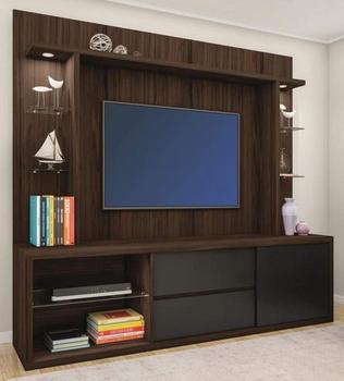 Home Treviso TV Stand Wall-Mounted Entertainment Center Castanho/Preto Brilho