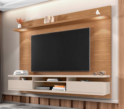Suspend Home Verona With Led 2,20M TV Stand Wall-Mounted Entertainment Center Noce/Off White