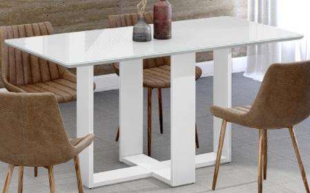 Dining Table Easy 1,35M With Glass (Chairs Not Included) White