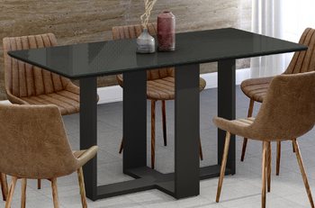 Dining Table Easy 1,6M With Glass (Chairs Not Included) Black