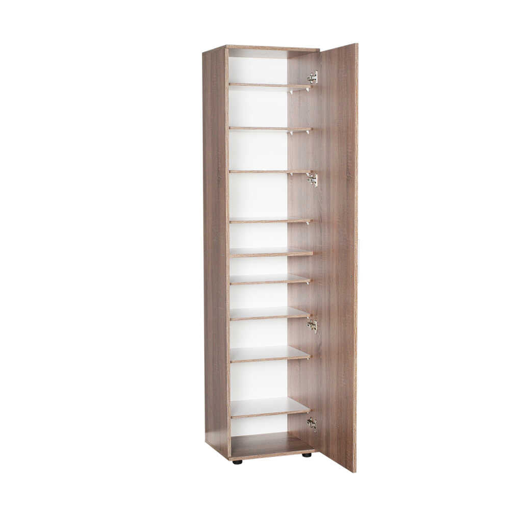 Shoe Cabinet W/ Ten Adj. Shelves & One Door & Mirror Latte SHC