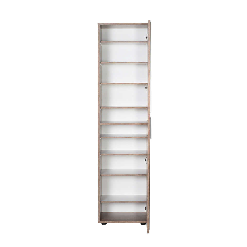 Shoe Cabinet W/ Ten Adj. Shelves & One Door & Mirror Latte SHC