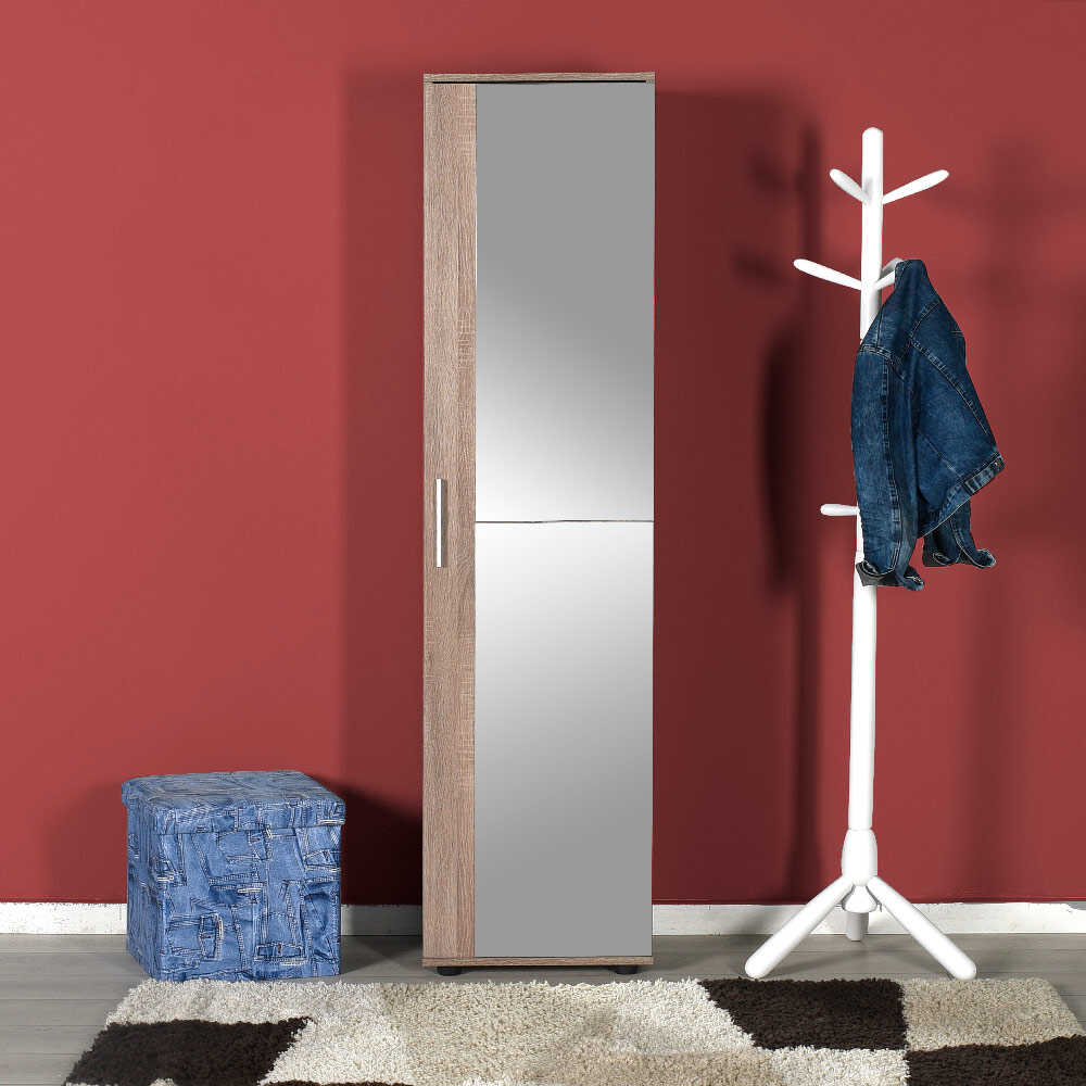 Shoe Cabinet W/ Ten Adj. Shelves & One Door & Mirror Latte SHC