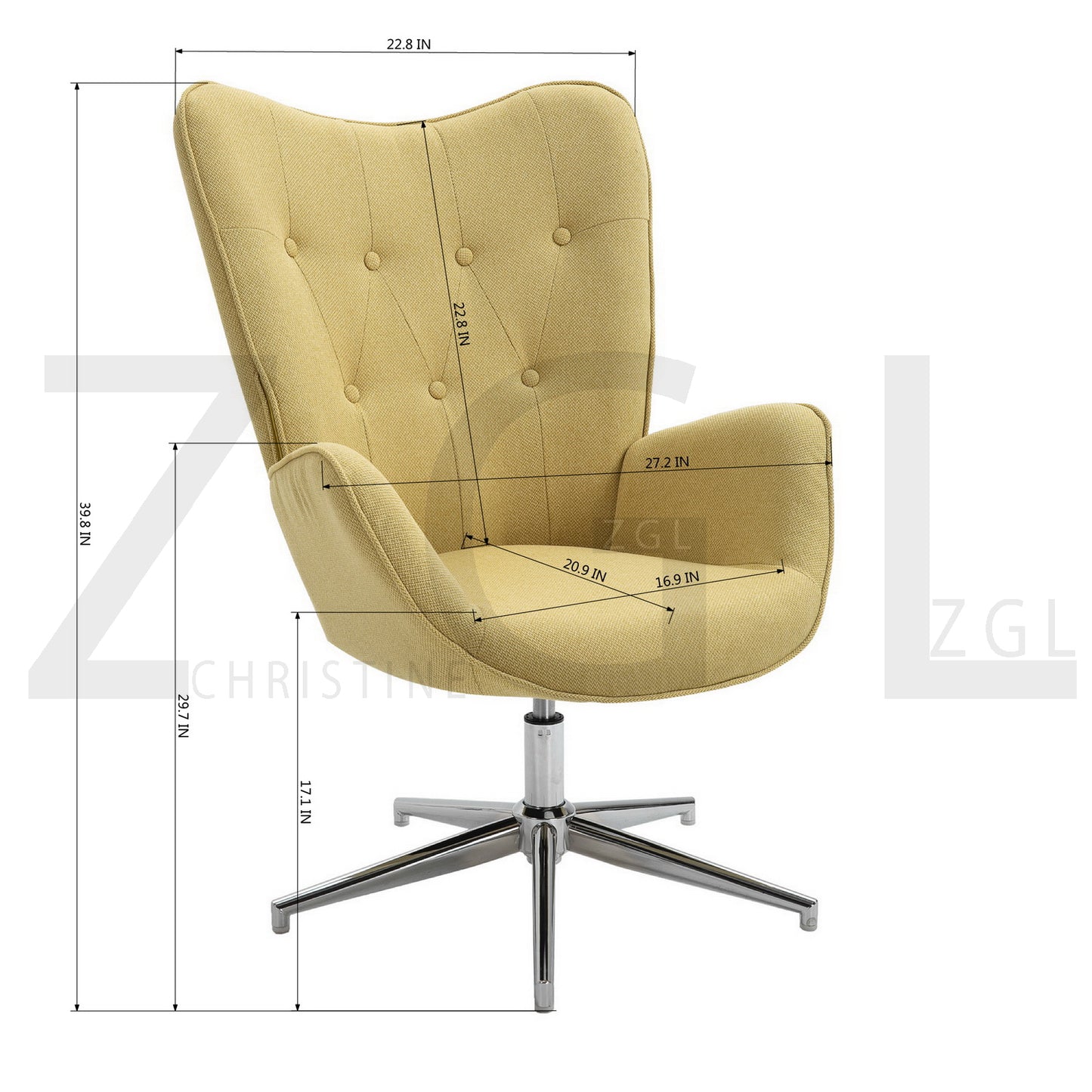 Fabric Accent Chair Modern Tufted Button Wingback Chromed Base Fuchs