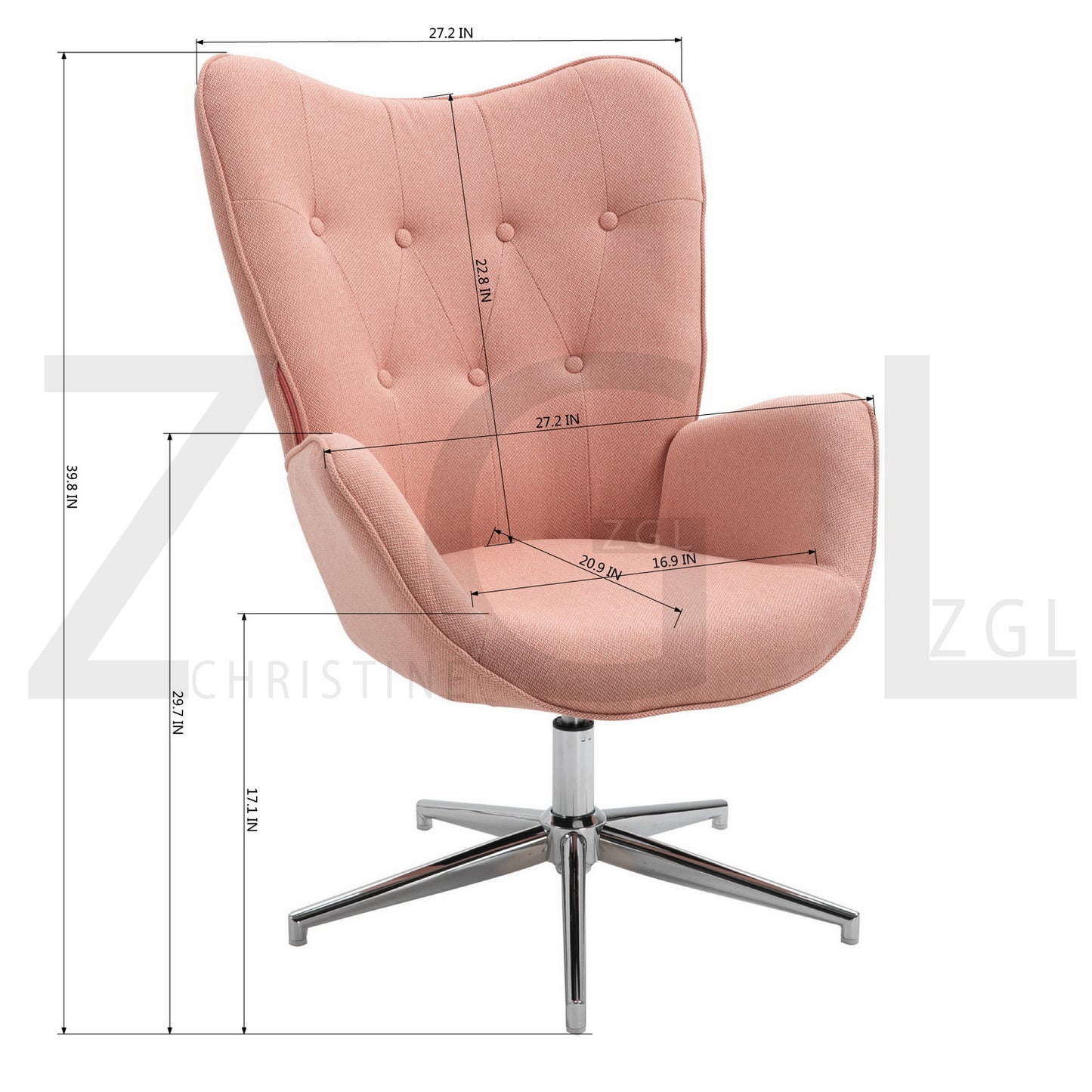 Fabric Accent Chair Modern Tufted Button Wingback Chromed Base Fuchs