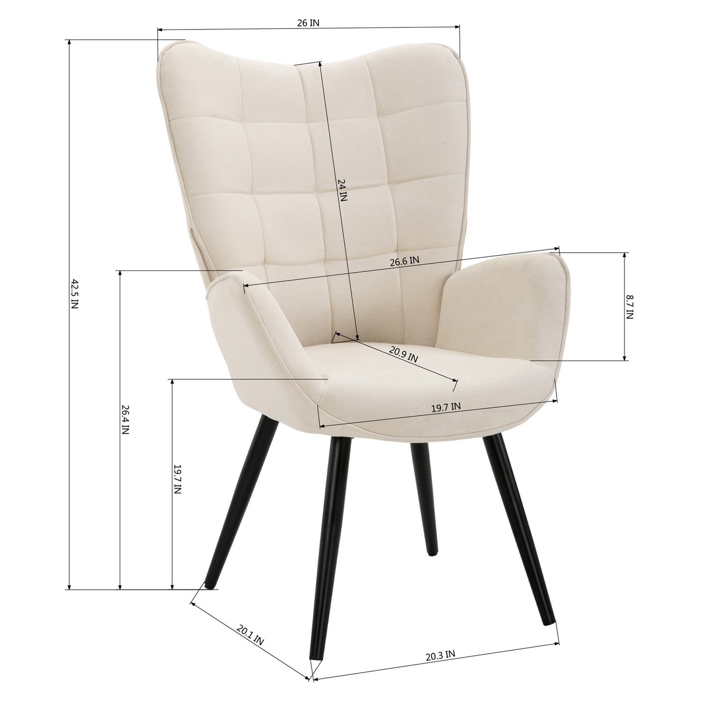 Fabric Accent Chair Modern Tufted Button Wingback Wooden Legs Funkel