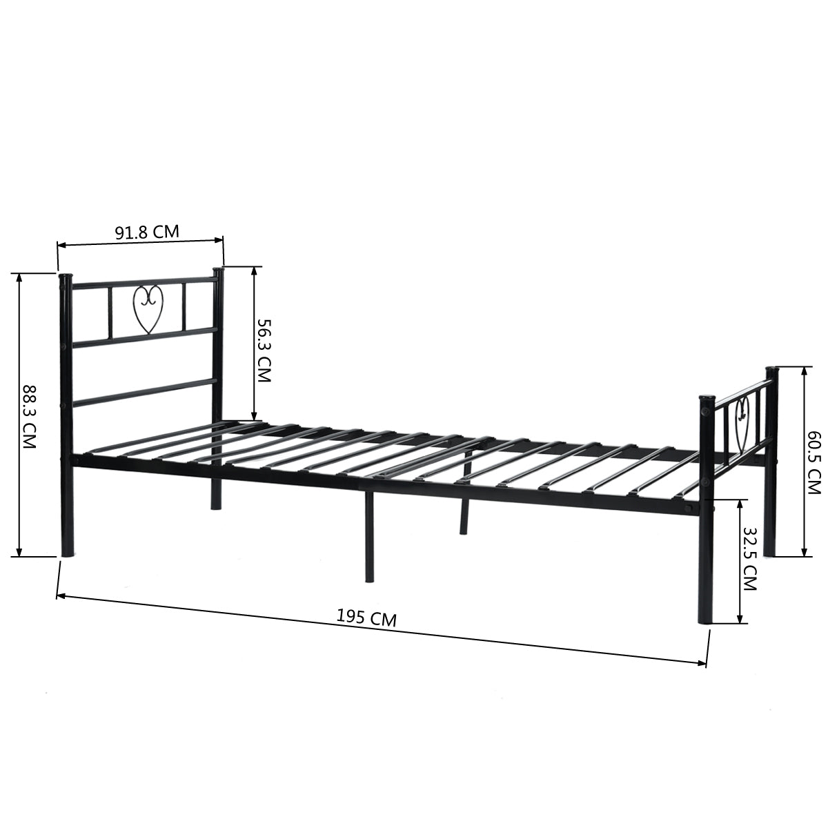 Single Bed Metal Bed Frame Heart