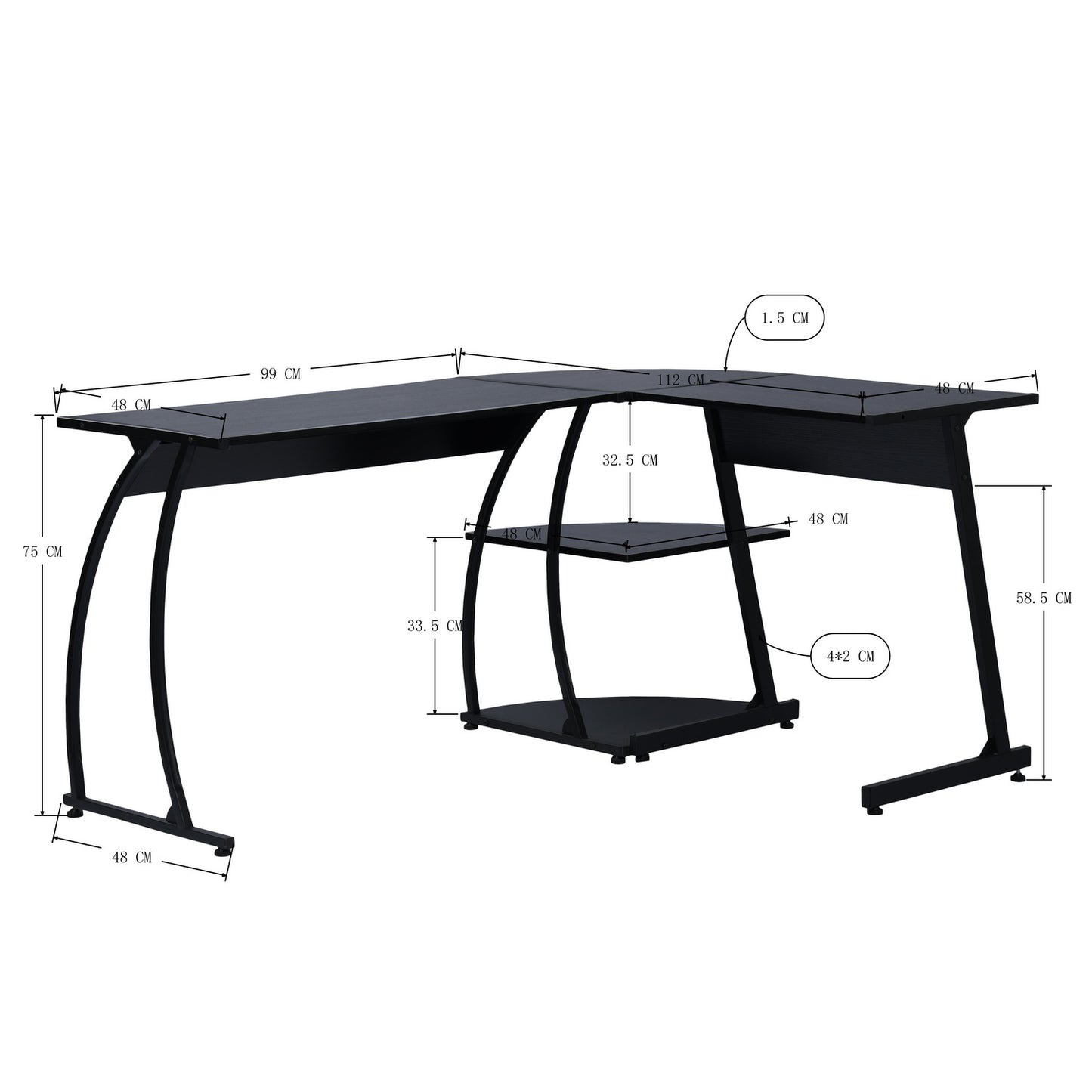 L-Shaped Computer Office Desk with 2 Shelves Kante