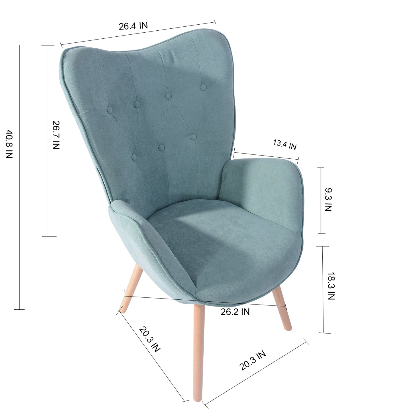 Fabric Accent Chair Modern Tufted Button Wingback Wooden Legs Kas