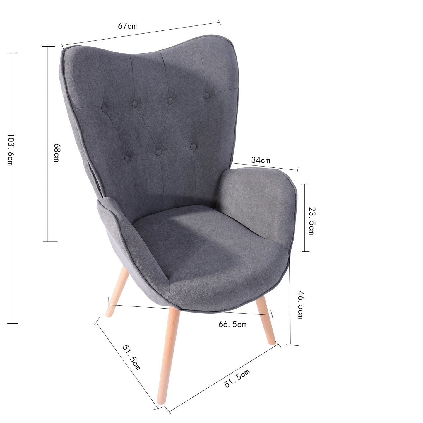 Fabric Accent Chair Modern Tufted Button Wingback Wooden Legs Kas