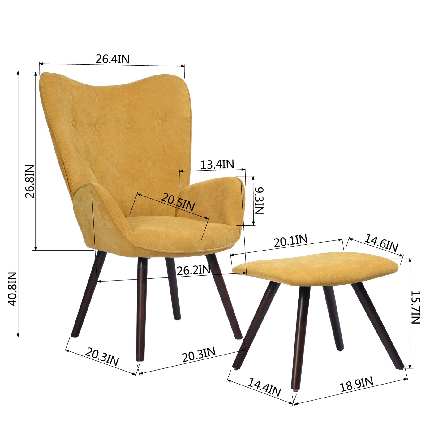 Velvet Accent Chair with Footrest Stool Tufted Button Wingback Wooden Legs Kas