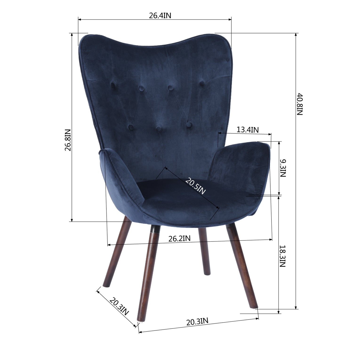 Velvet Accent Chair Modern Tufted Button Wingback Wooden Legs Kas