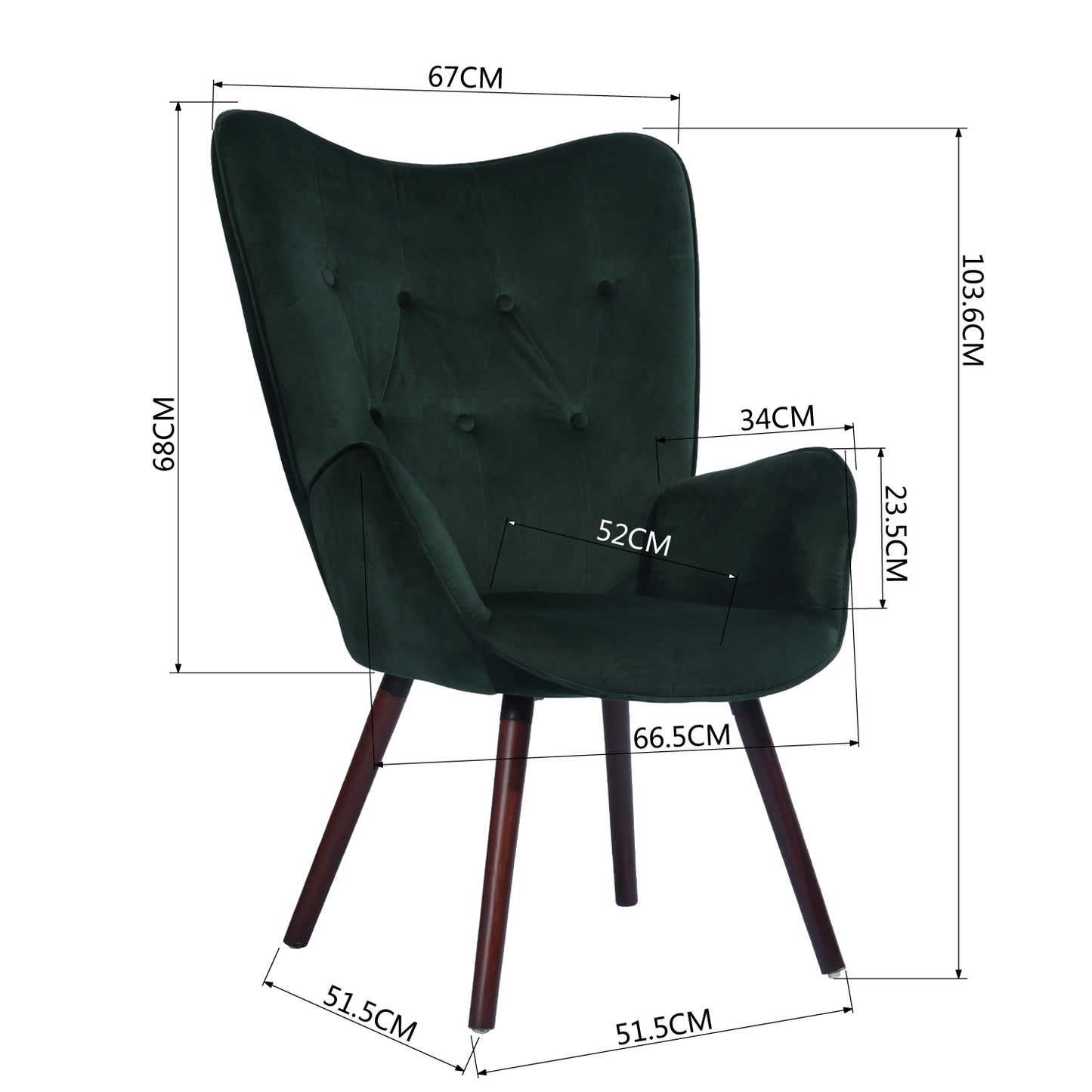 Velvet Accent Chair Modern Tufted Button Wingback Wooden Legs Kas