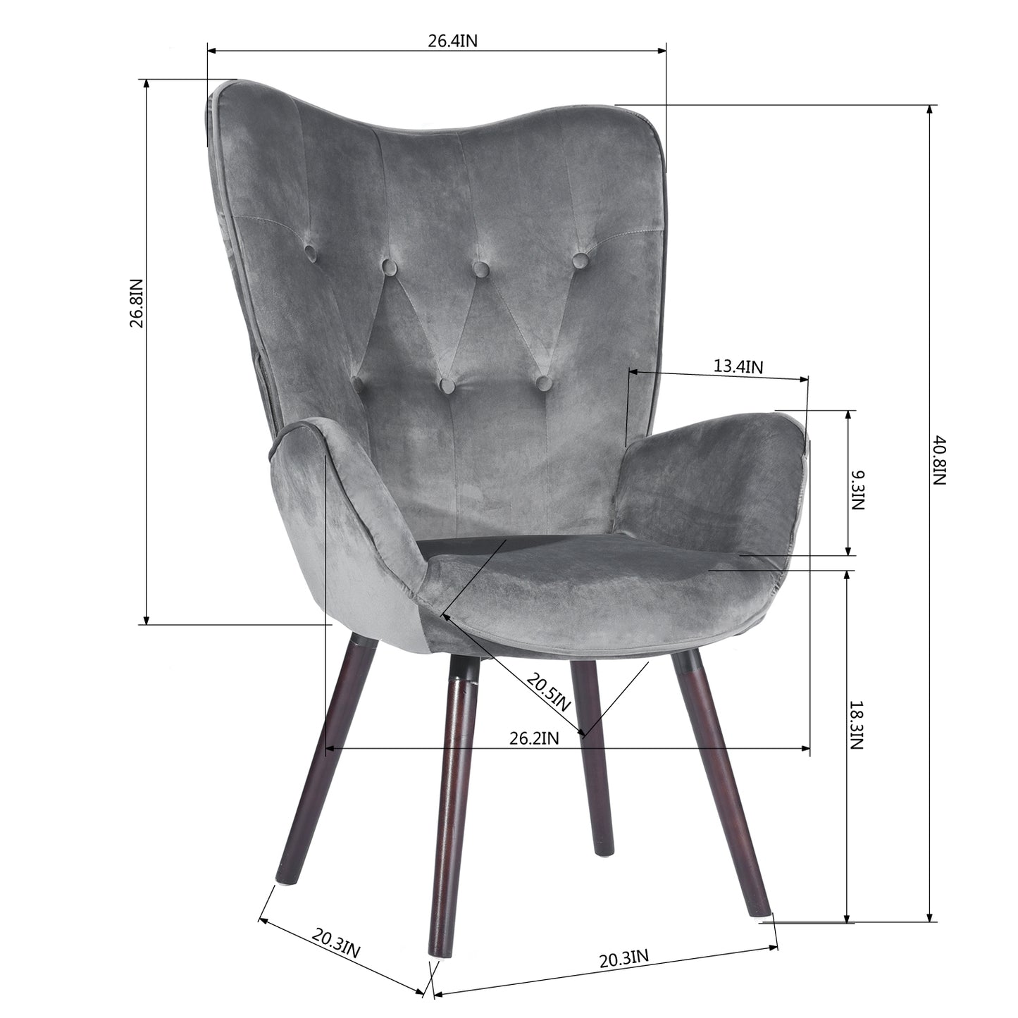 Velvet Accent Chair Modern Tufted Button Wingback Wooden Legs Kas