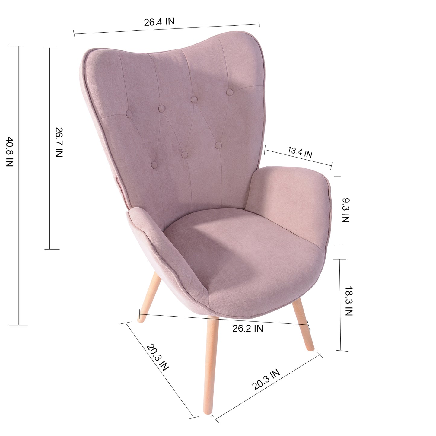 Fabric Accent Chair Modern Tufted Button Wingback Wooden Legs Kas