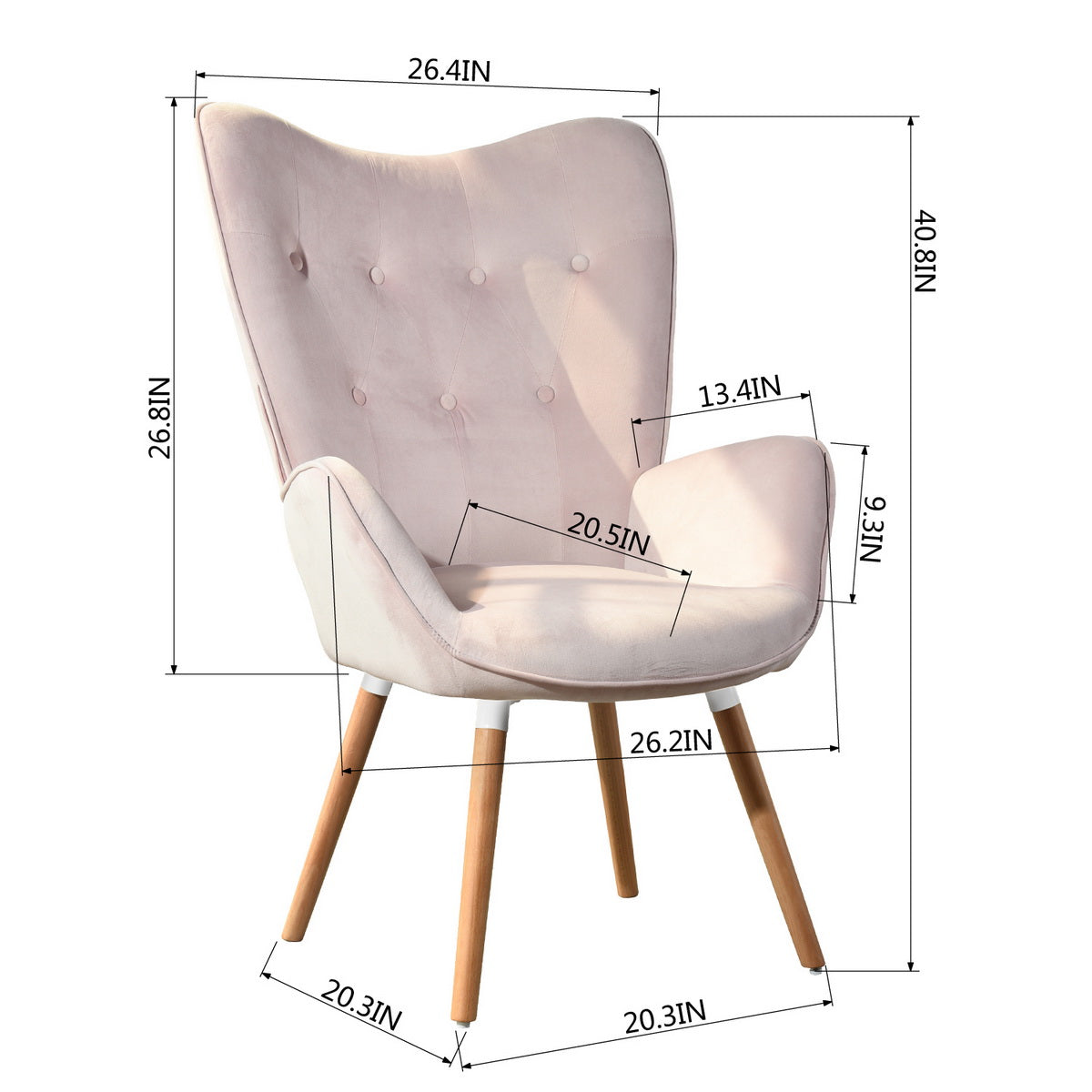 Velvet Accent Chair Modern Tufted Button Wingback Wooden Legs Kas