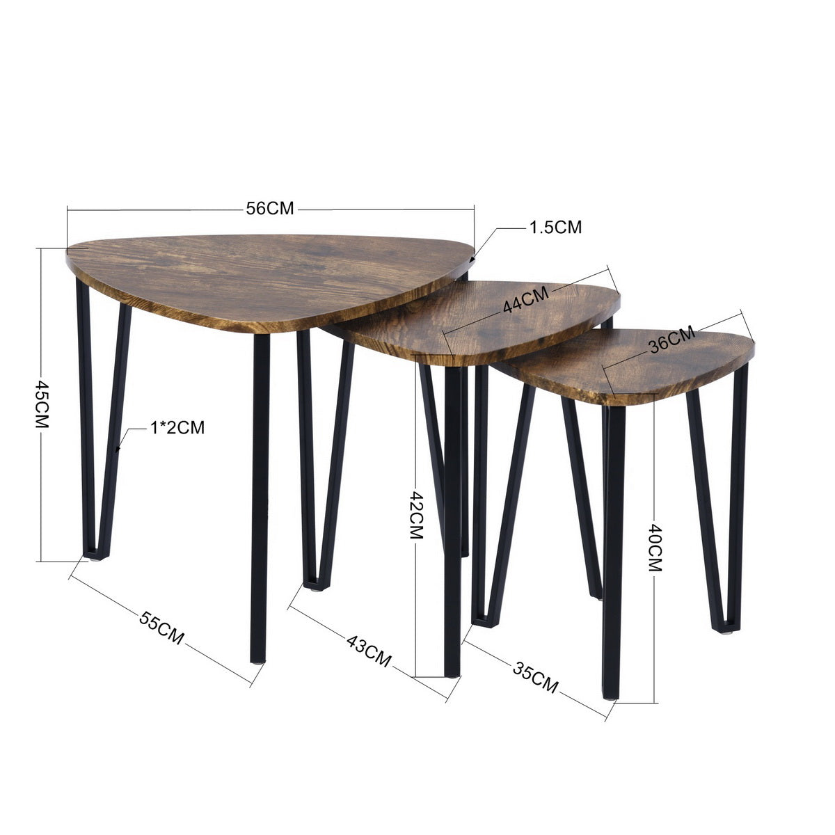 Set of 3 Nesting Coffee Table End Table Industrial Kauwhata