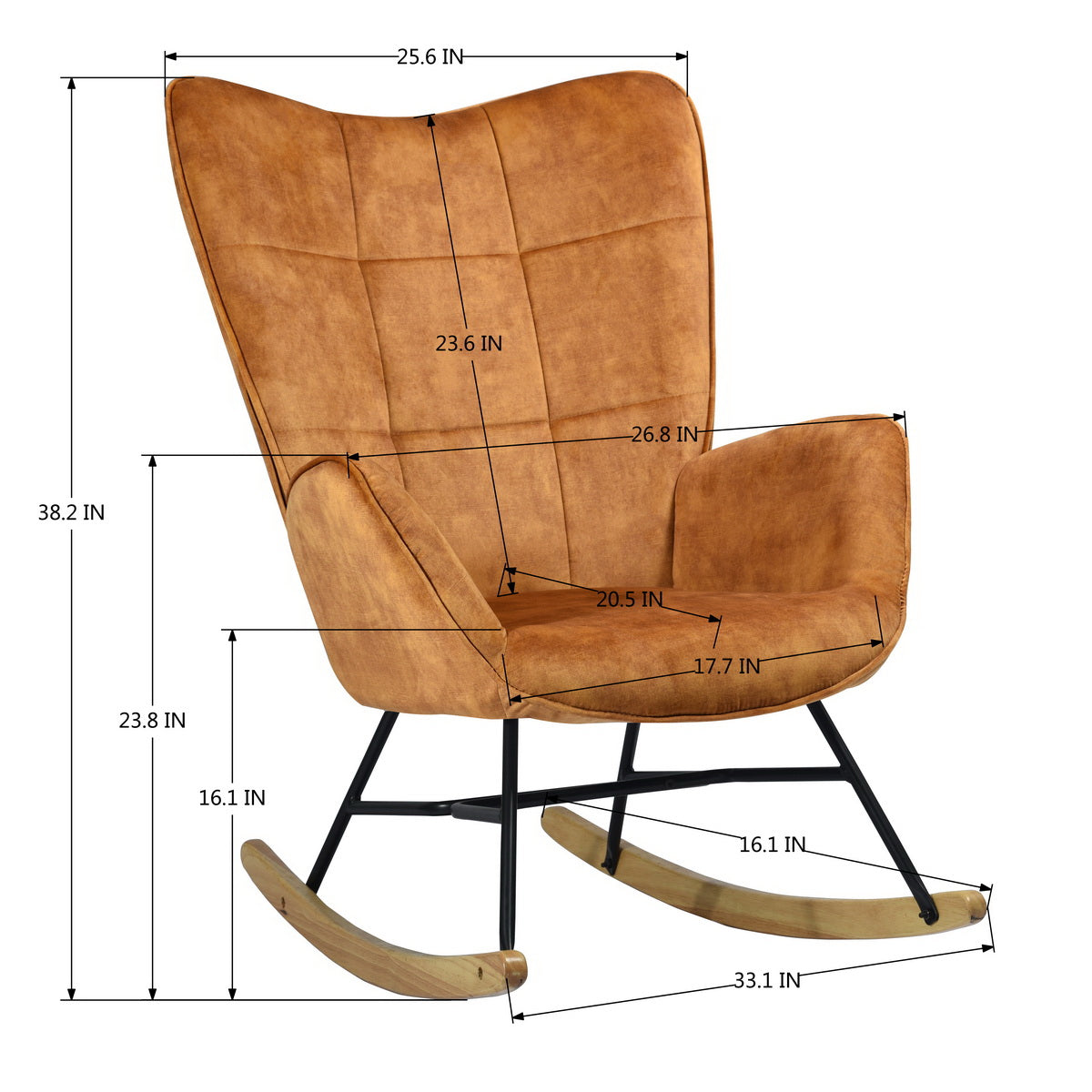 Rocking Accent Chair Fabric Velvet Wooden Legs Armrest Kelan