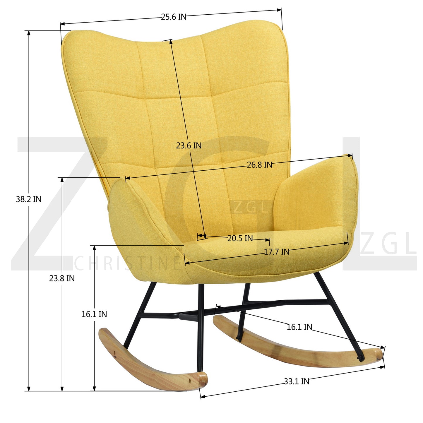 Rocking Accent Chair Fabric Velvet Wooden Legs Armrest Kelan