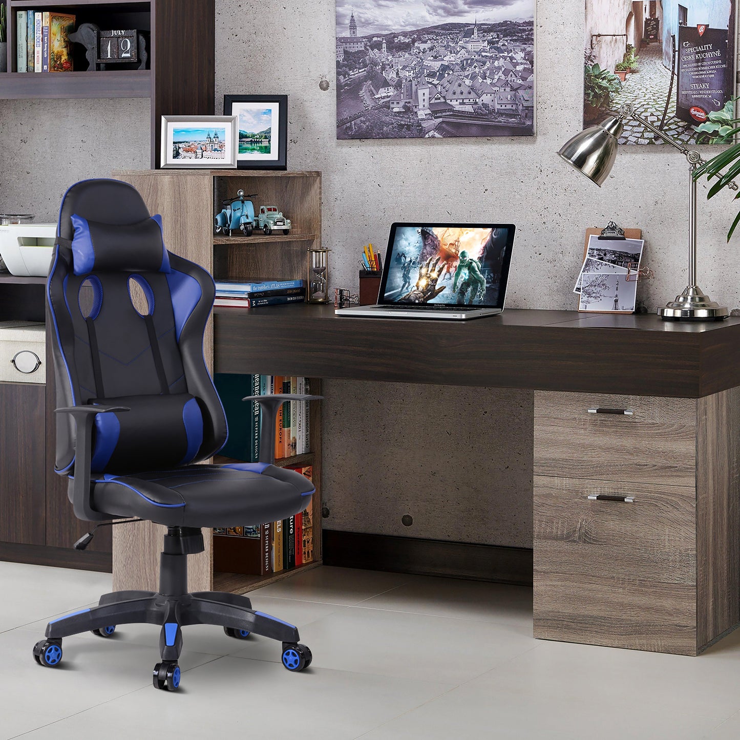 Gaming Chair Racing Office Chair Recliner Swivel with Headrest and Lumbar Pillow Opulent