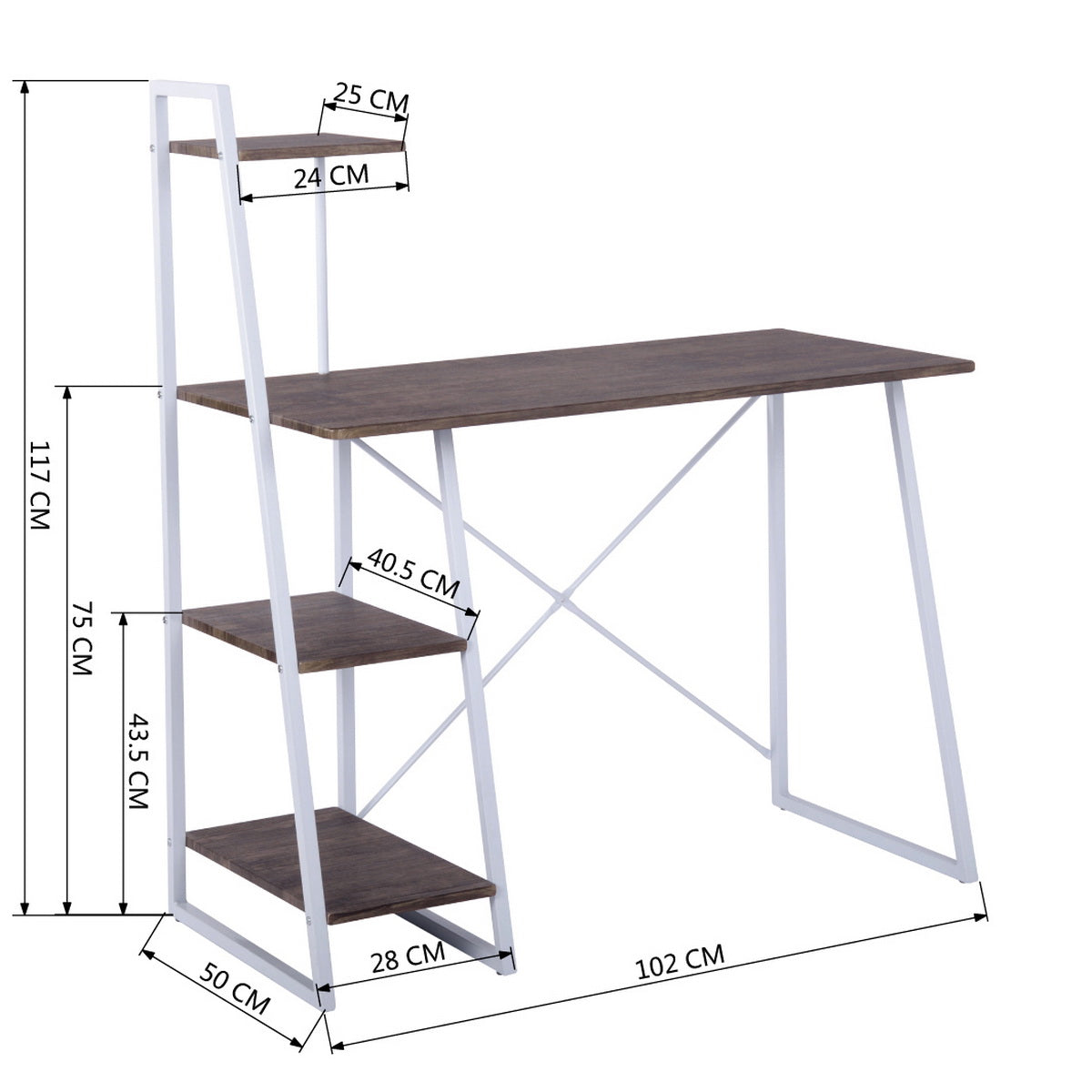 Computer Desk with Storage Shelves Study Writing Table Pouchu