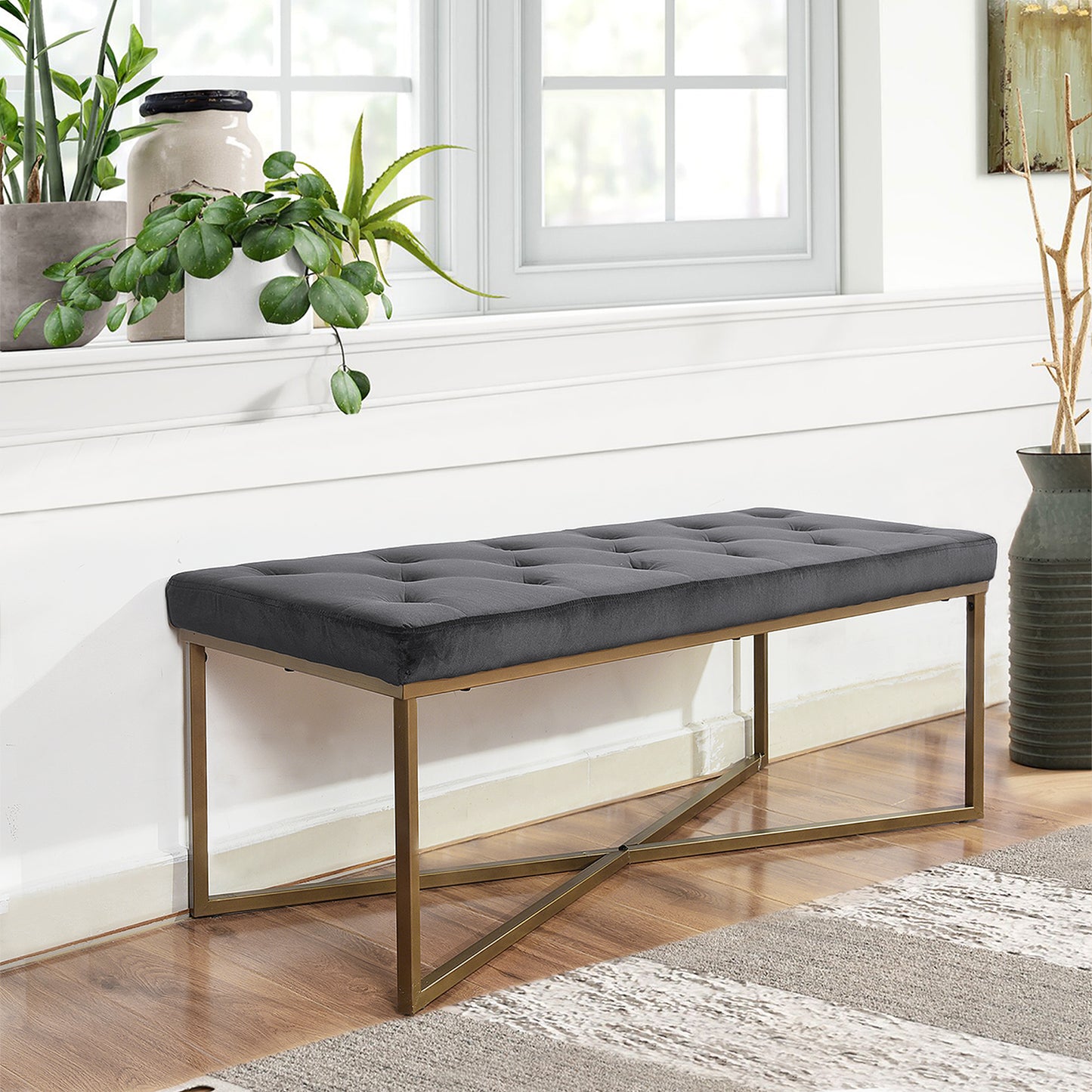 Ottoman Bench Velvet Upholstered Footrest Stool Rizzo