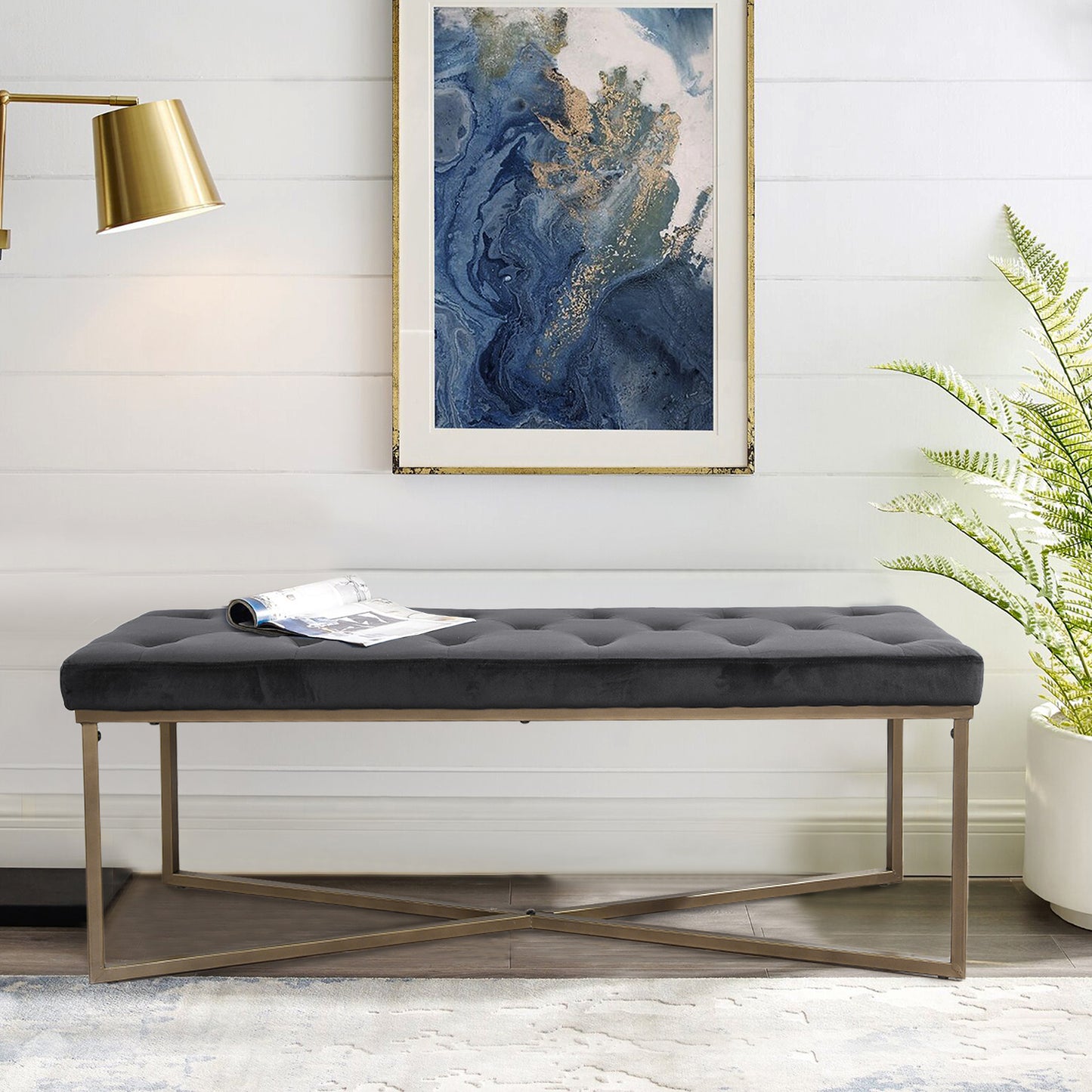 Ottoman Bench Velvet Upholstered Footrest Stool Rizzo