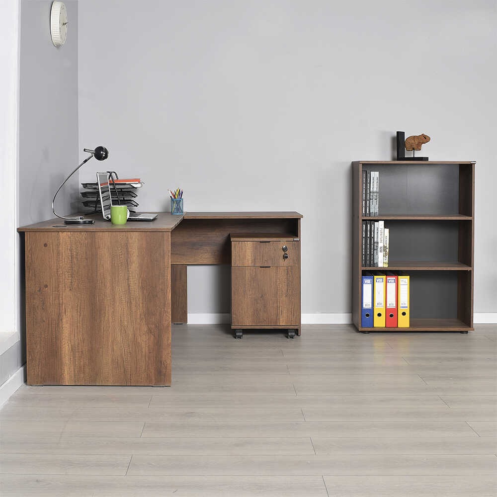 Rio Office Set L Shape Desk Oslo Walnut RMS