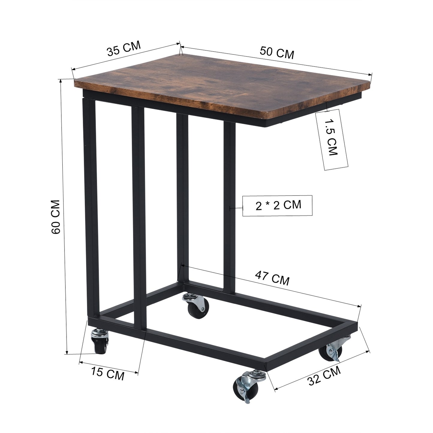 Sofa Side Table Narrow C Shaped for Bed Couch Rozelle