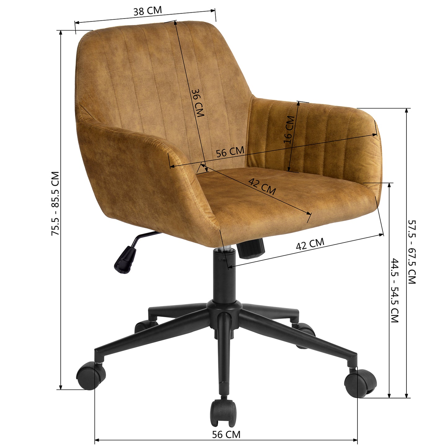 Velvet Upholstered Swivel Ergonomic Home Office Chair Armrest Sekou