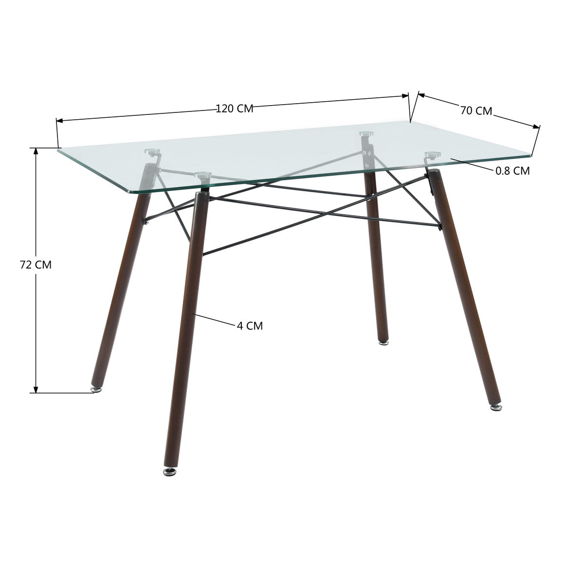 Modern Rectangular Glass Dining Table with Wooden Legs Zappa